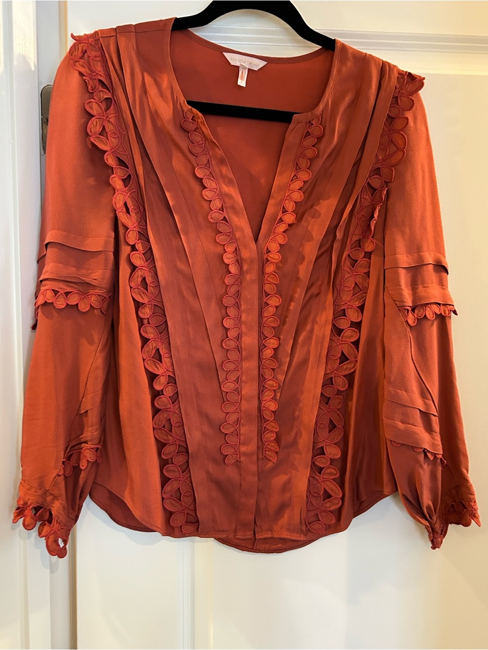 Rebecca Taylor Women’s Rust Orange Embroidered V-Neck Blouse
